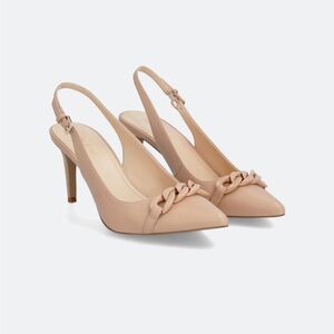 Elegant Nude Chain Accent Heels